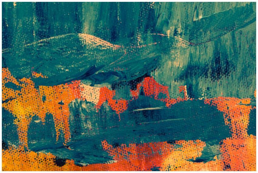 Dynamic abstract acrylic painting with bold teal a