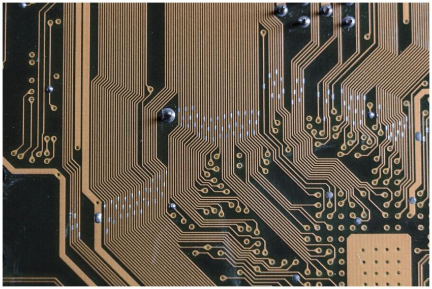 Detailed view of a circuit board with intricate go
