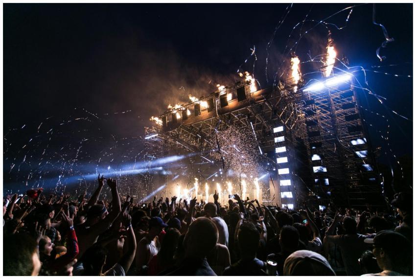 Vibrant concert scene with crowd enjoying night fe