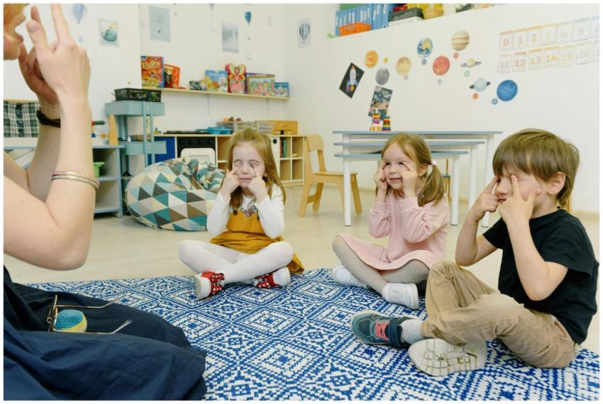 Group of children in a kindergarten class with tut