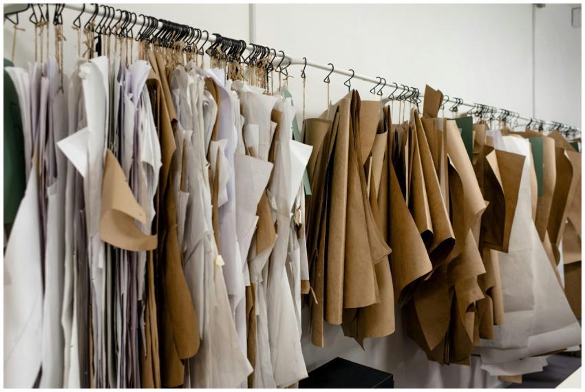 Organized sewing patterns in a fashion designer's