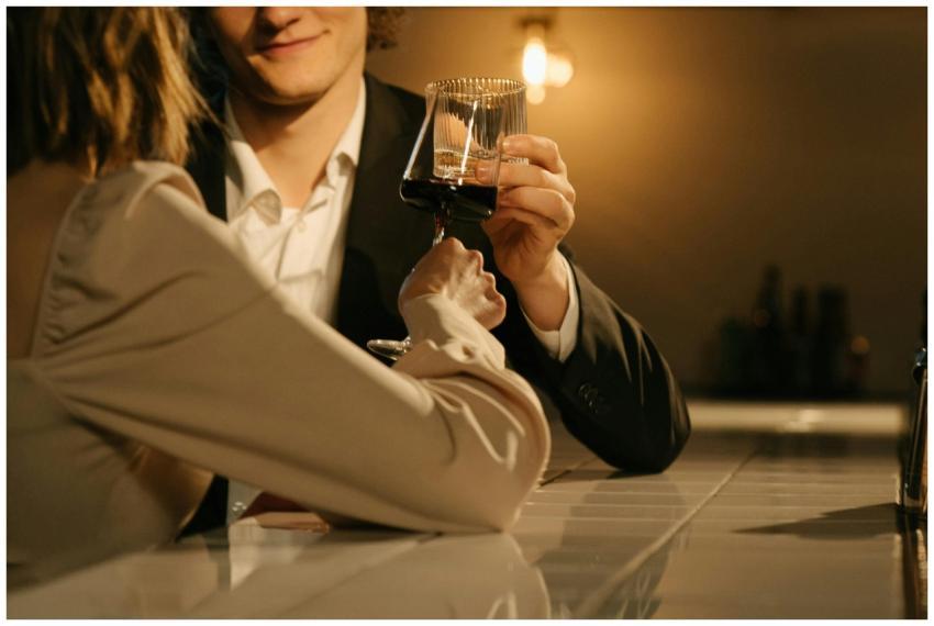 An elegant couple enjoying a romantic evening with