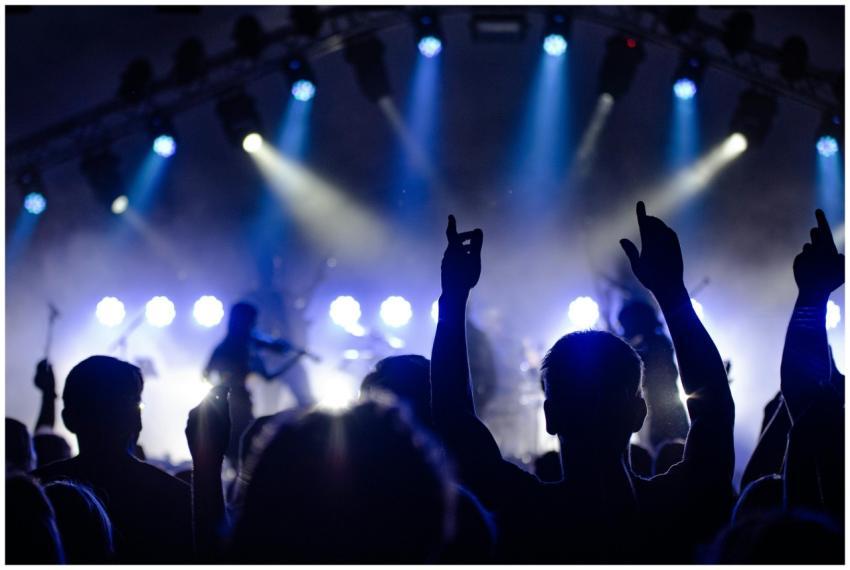 Silhouetted audience enjoying a live band performa