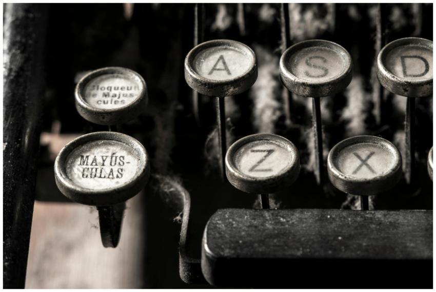 Detailed close-up of vintage typewriter keys showi
