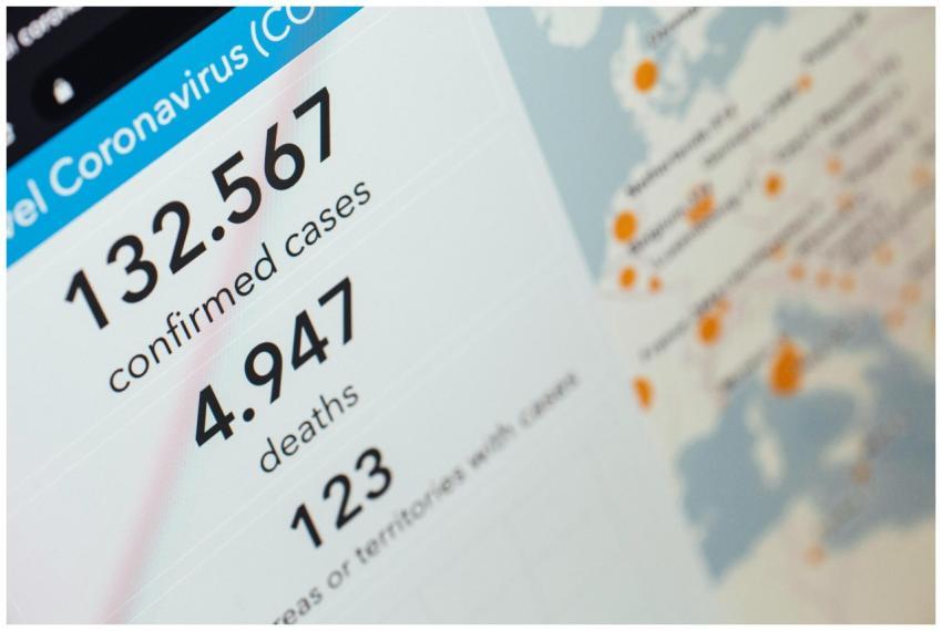 Screen displaying COVID-19 cases and deaths statis