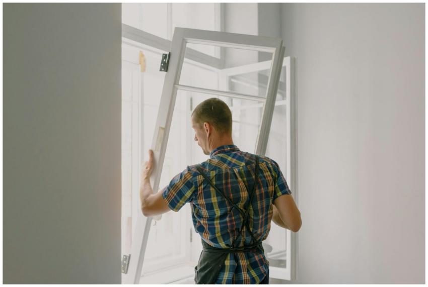 A professional installer fitting a modern window i