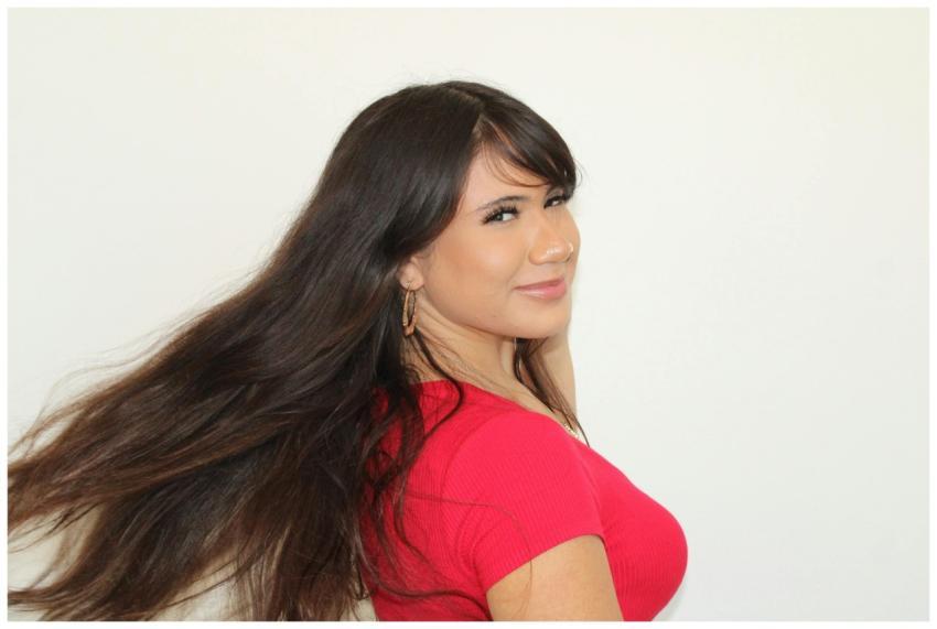 Woman Red Top Flowing