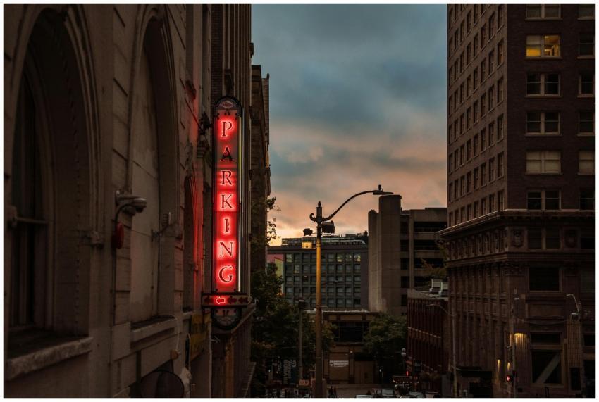 Seattle Cityscape Dusk Neon