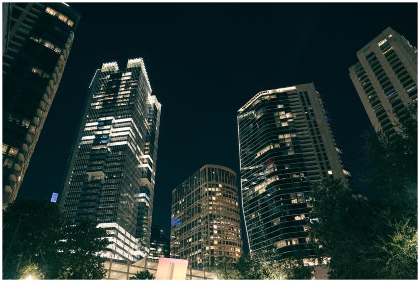 Stunning urban nightscape with illuminated skyscra