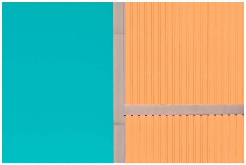 A vibrant, minimalist architectural facade featuri