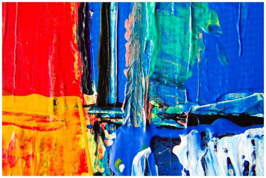 Bright and colorful abstract painting showcasing t