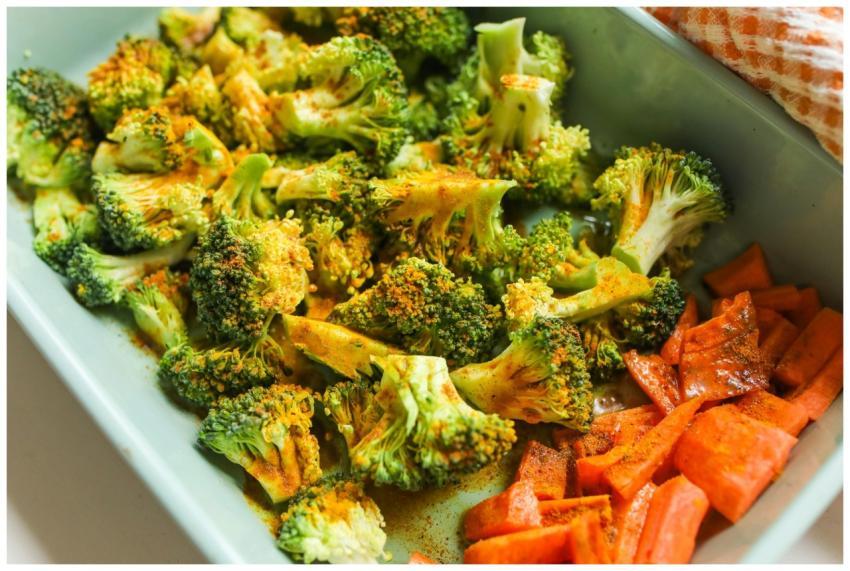 A delightful and vibrant roasted broccoli and carr