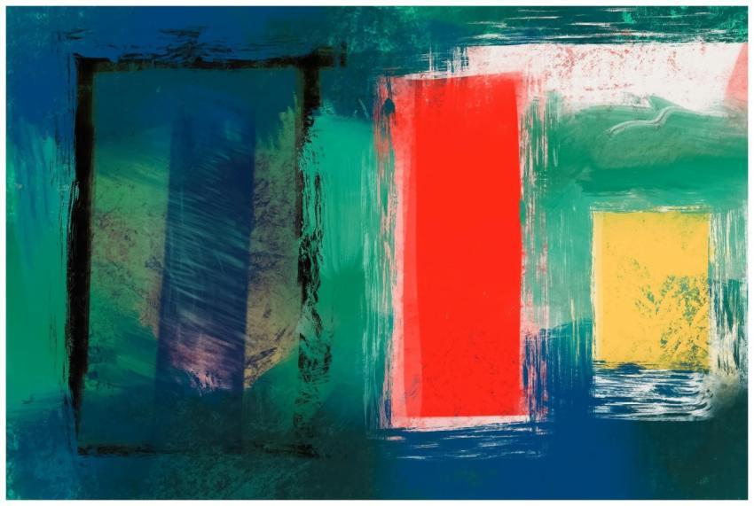 Vibrant abstract painting with bold rectangles in