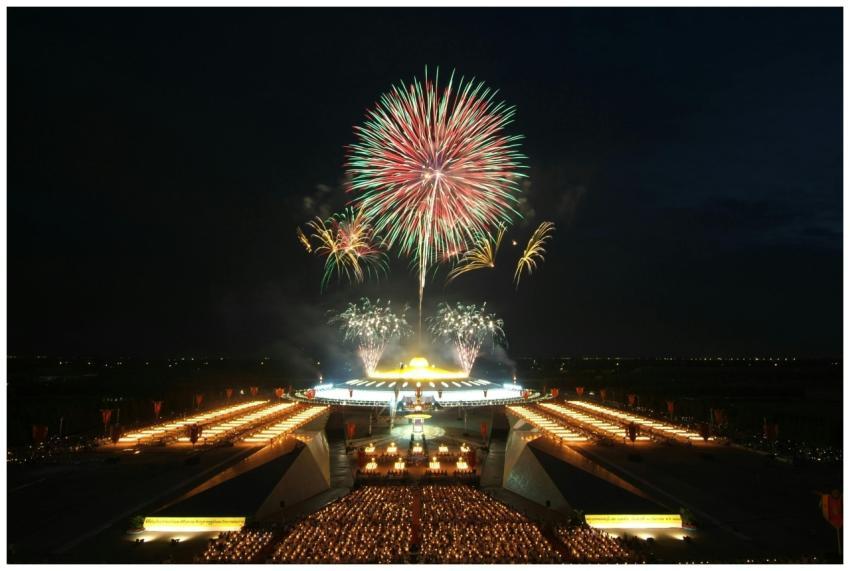 Brilliant fireworks light up the night sky during