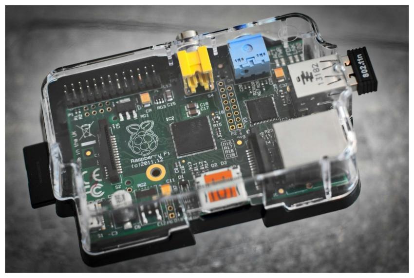 Detailed image of a Raspberry Pi microcomputer cir