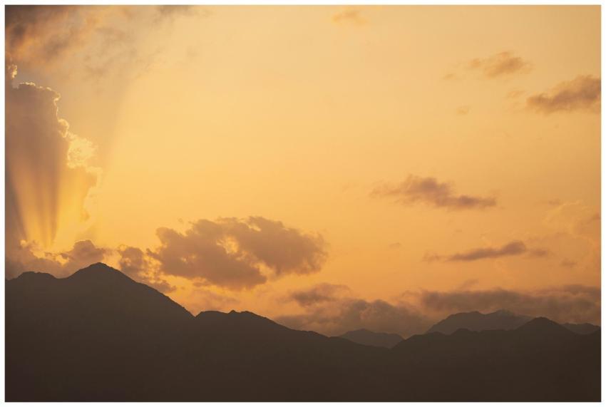 Beautiful sunset over Omani mountains with dramati