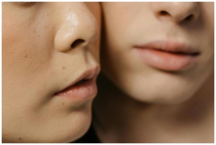 Close-up of two women's faces highlighting skin te