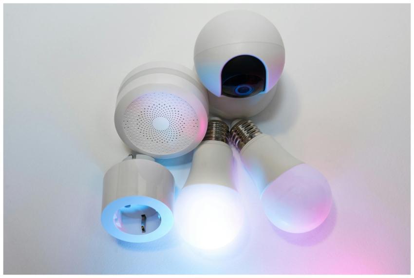 A collection of smart home devices including light