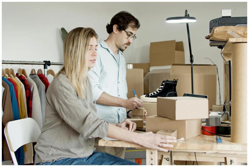 Business partners organizing inventory in an onlin