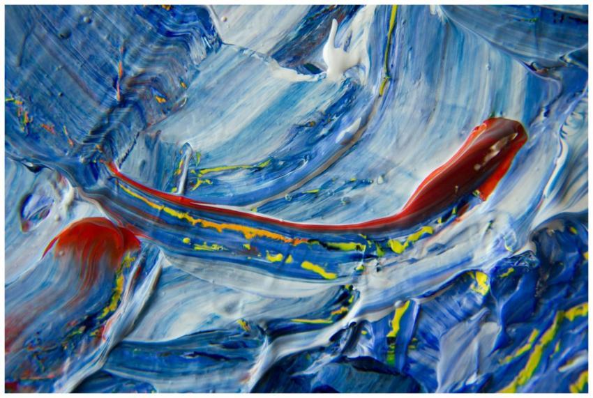 Colorful abstract acrylic painting with dynamic sw