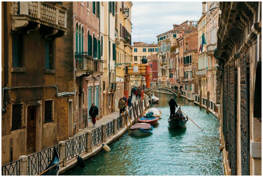 Charming view of a Venetian canal with a gondola,