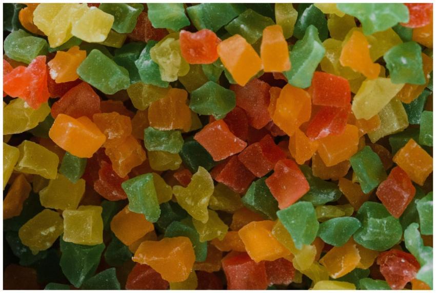 Vibrant close-up of assorted gummy candies evoking