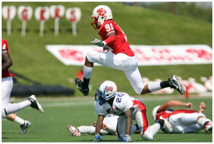High-energy American football action with players