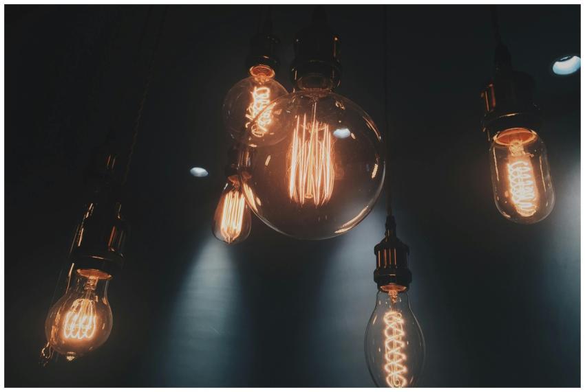 Close-up of vintage Edison light bulbs glowing war