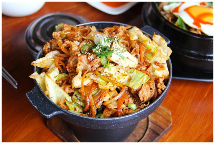 Savory Korean stir-fried noodles with vegetables a