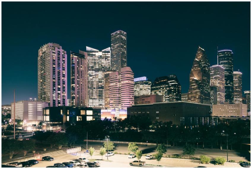 Spectacular night view of the illuminated Houston