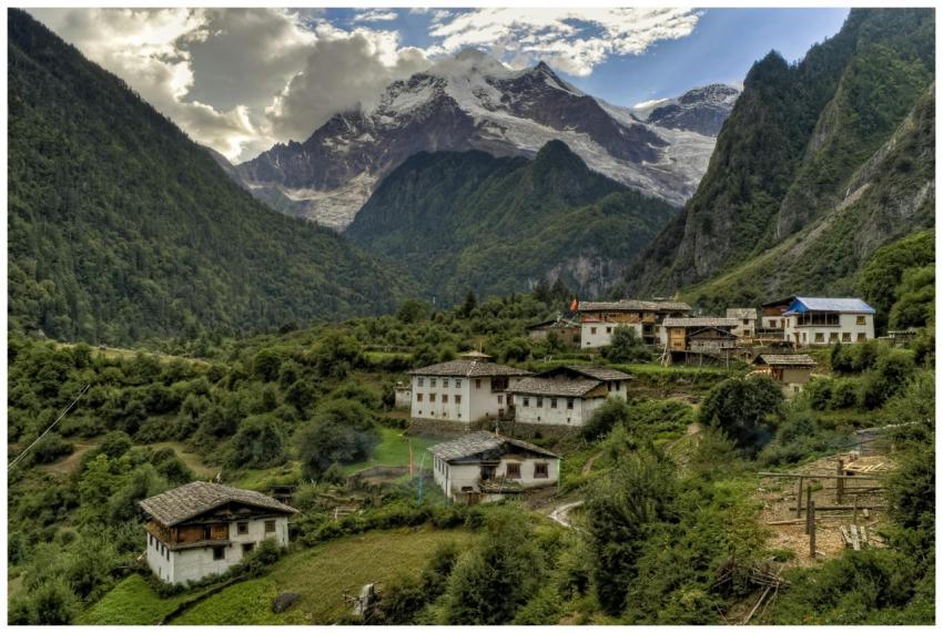 Picturesque village nestled in the Himalayas with