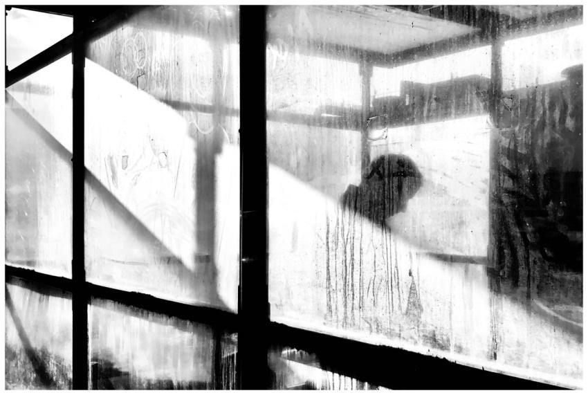 A mysterious silhouette seen through dirty fogged