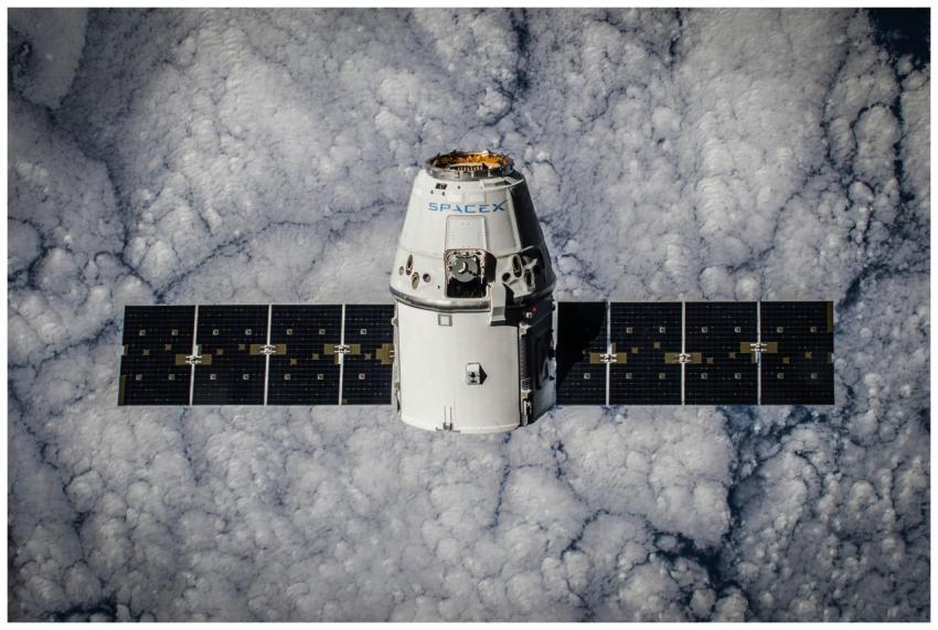 SpaceX Dragon spacecraft in orbit, highlighting ad