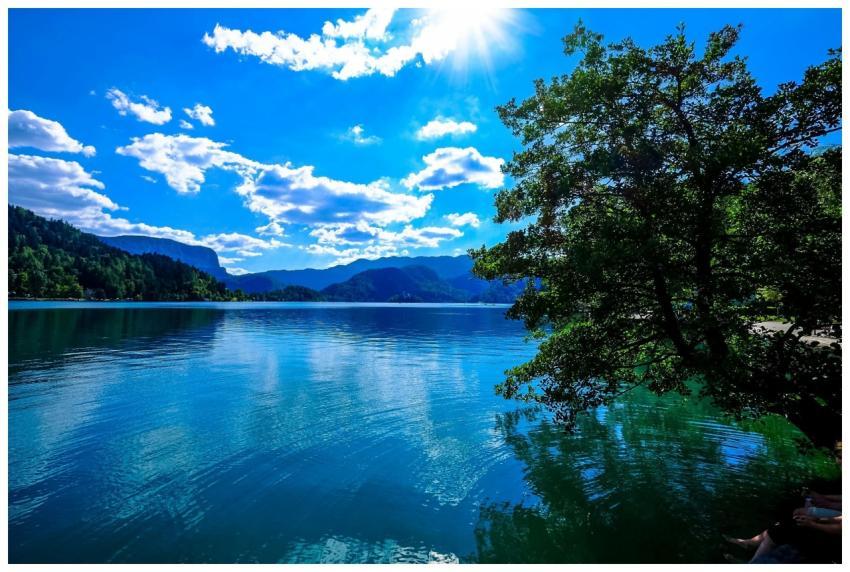 Beautiful scenic view of Lake Bled with clear blue