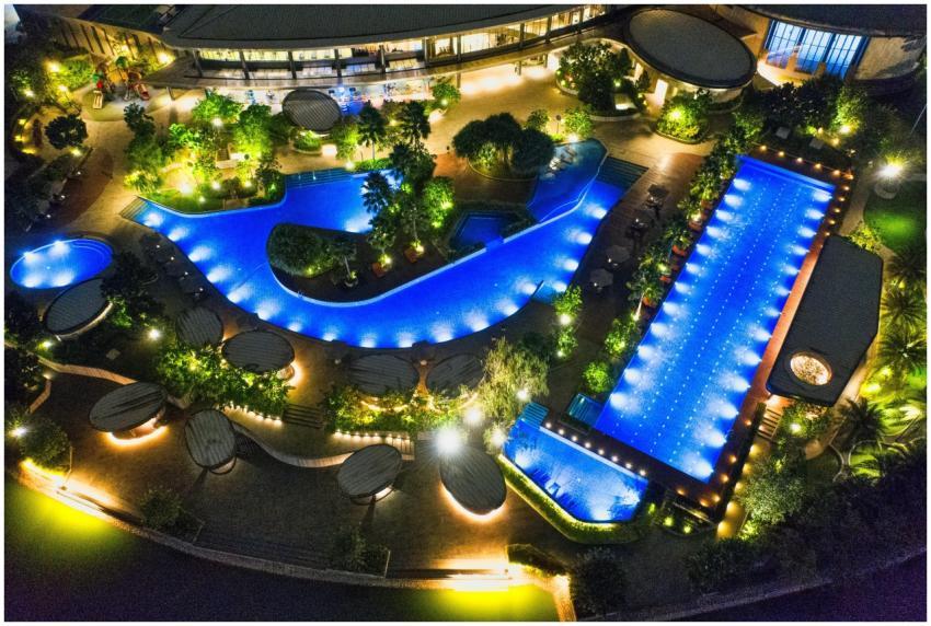 Stunning aerial night view of an illuminated resor