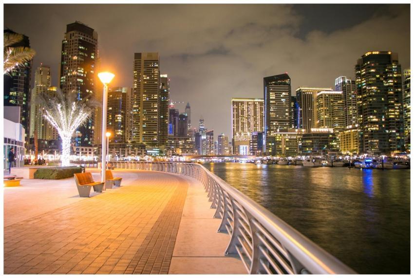 Beautiful night view of Dubai Marina, showcasing t