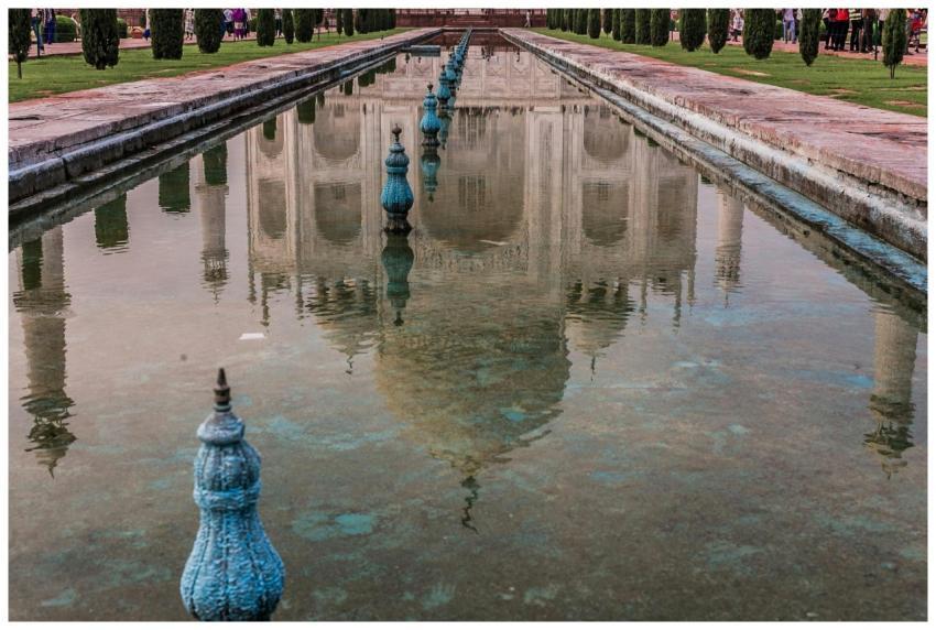 Stunning reflection of the Taj Mahal in its iconic