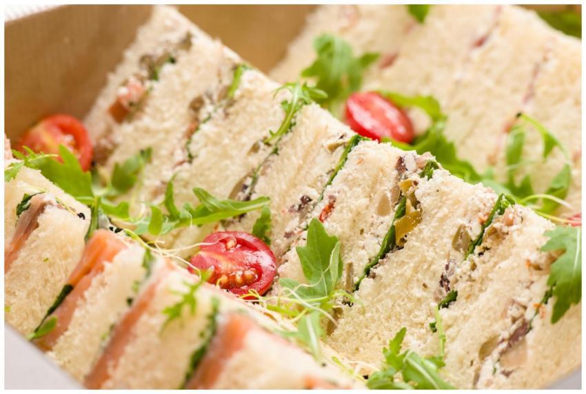 Close-up of assorted gourmet sandwiches with fresh