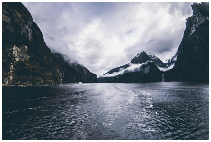 Breathtaking view of Milford Sound fjord with dram