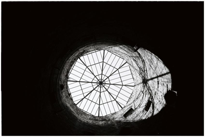 Striking black and white photograph of a dome with