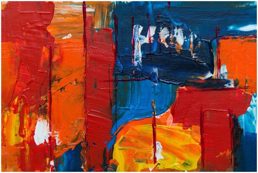 Dynamic abstract acrylic painting blending vivid c