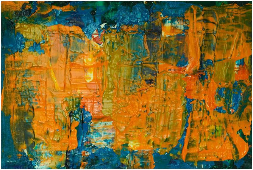 Colorful abstract art featuring bold hues of orang