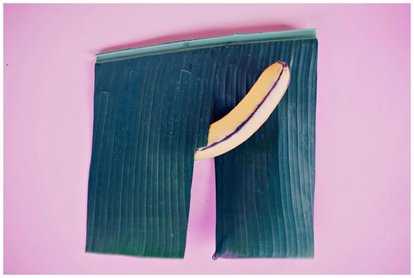 Creative conceptual image of a banana emerging fro