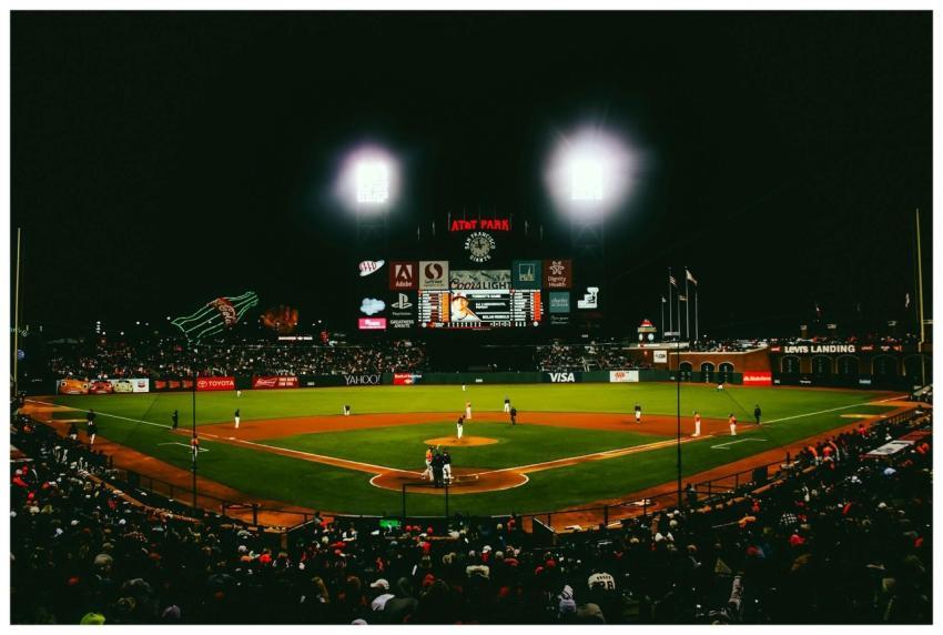 Exciting evening baseball game with fans at AT&T P
