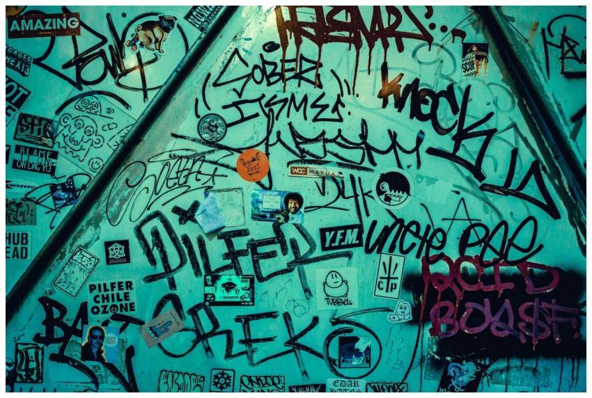 Dynamic graffiti art on an urban wall in Tokyo, Ja