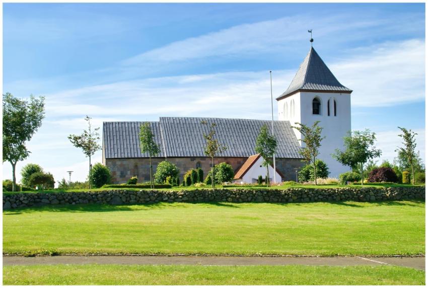 Beautiful view of Mabjerg Church in Denmark, surro