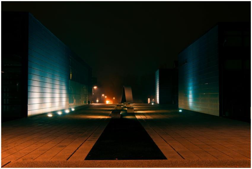 Illuminated modern buildings in an urban setting a