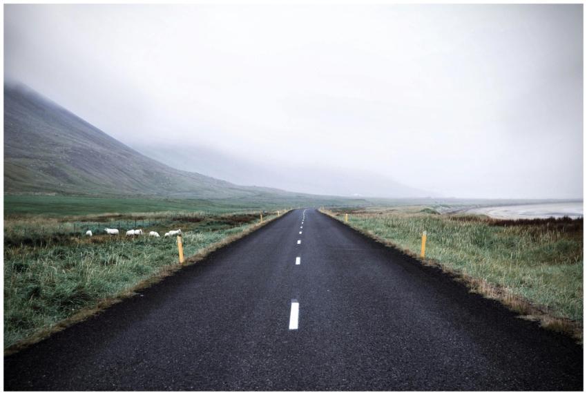 A misty road in rural Iceland offers a breathtakin