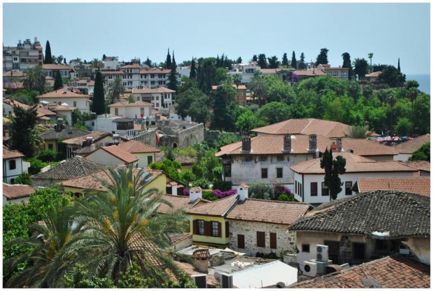 Panoramic view of Antalya's historic roofs and pal
