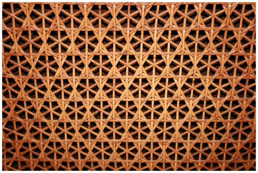 Close-up of a woven cane pattern showcasing intric